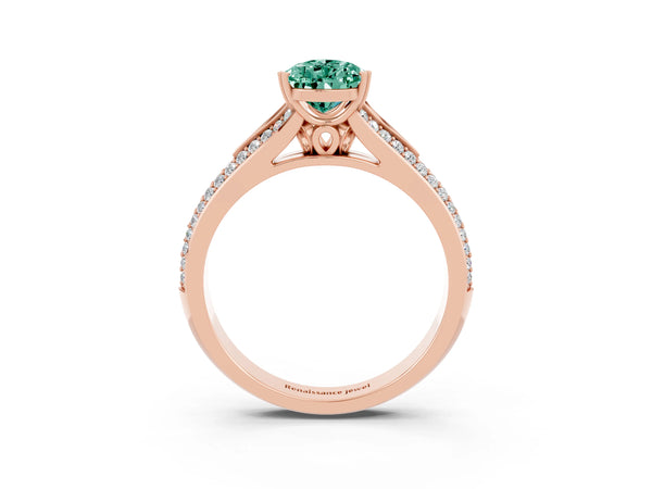 Rose gold Pear Cut Green Sapphire Split Shank Engagement Ring with Pavé Band