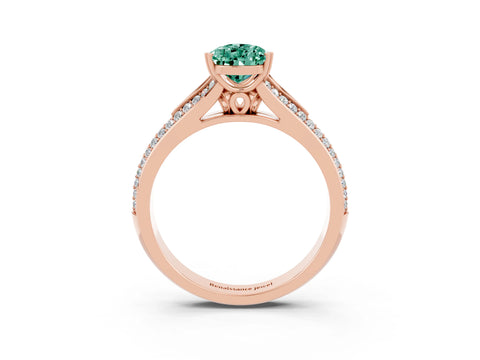 Rose gold Pear Cut Green Sapphire Split Shank Engagement Ring with Pavé Band_3