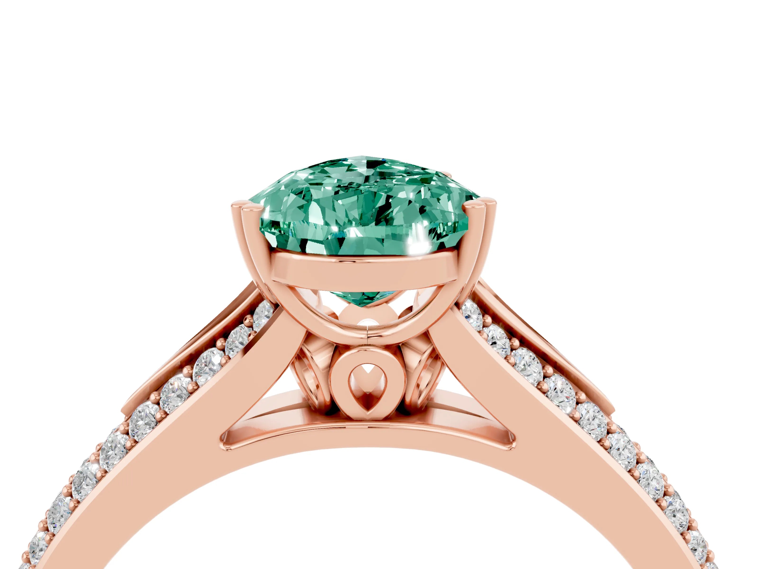 Rose gold Pear Cut Green Sapphire Split Shank Engagement Ring with Pavé Band_4