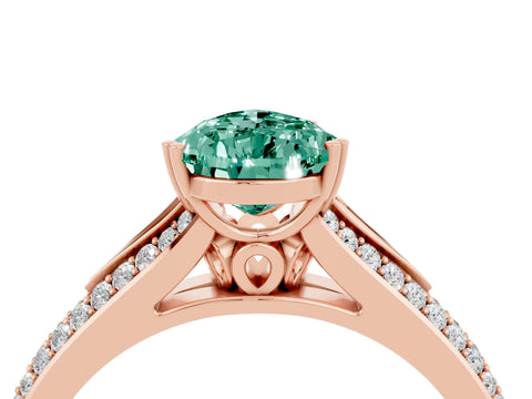 Rose gold Pear Cut Green Sapphire Split Shank Engagement Ring with Pavé Band_4