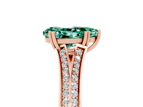 Rose gold Pear Cut Green Sapphire Split Shank Engagement Ring with Pavé Band_5