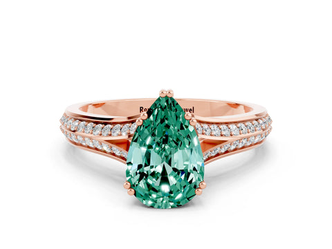 Rose gold Pear Cut Green Sapphire Split Shank Engagement Ring with Pavé Band