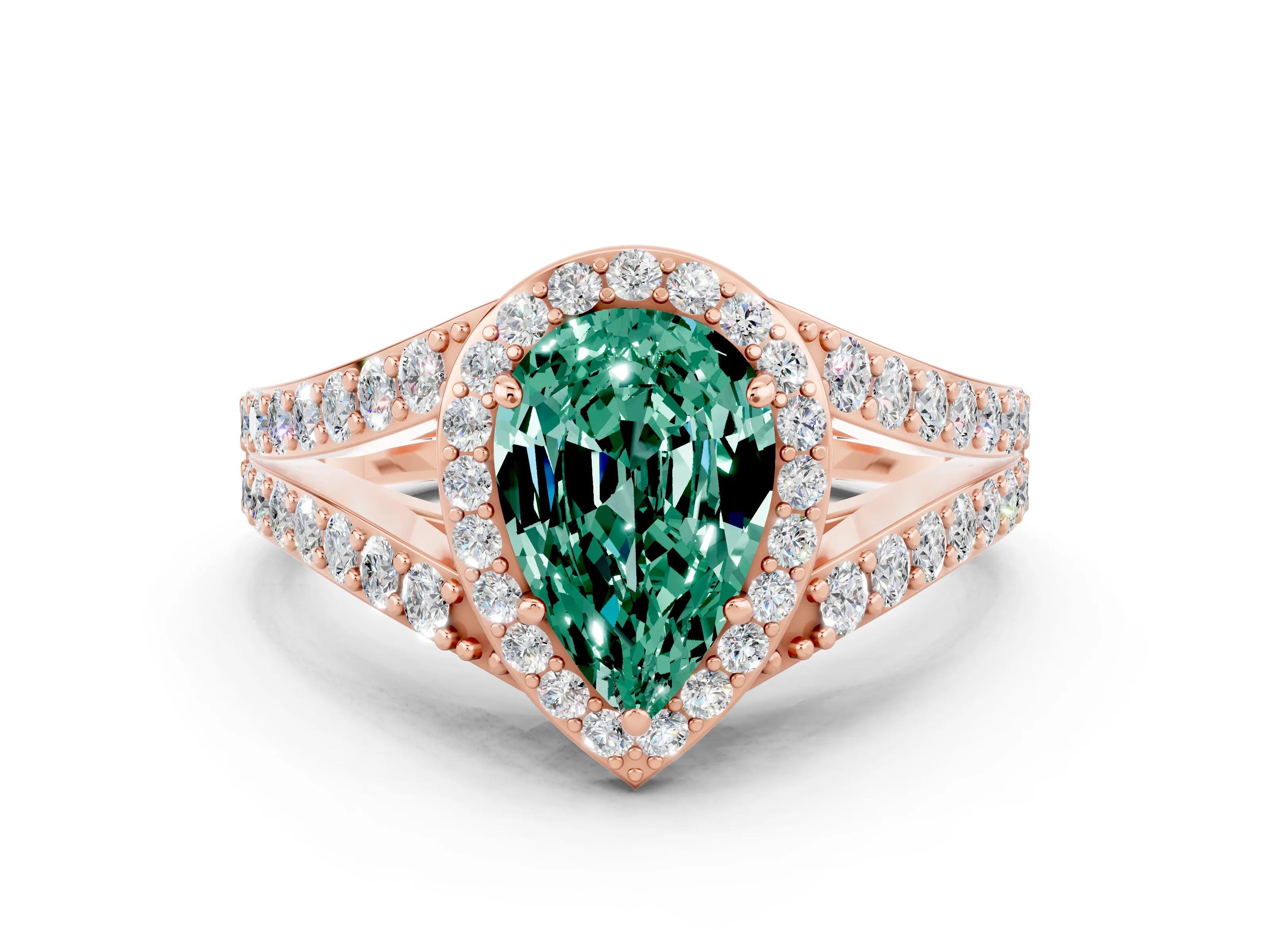 Rose gold Pear Cut Green Sapphire Split Shank Halo Ring with Four-Prong Setting_12