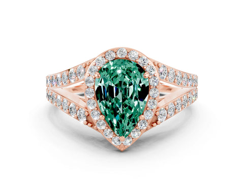 Rose gold Pear Cut Green Sapphire Split Shank Halo Ring with Four-Prong Setting_12