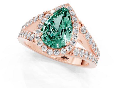 Rose gold Pear Cut Green Sapphire Split Shank Halo Ring with Four-Prong Setting_13