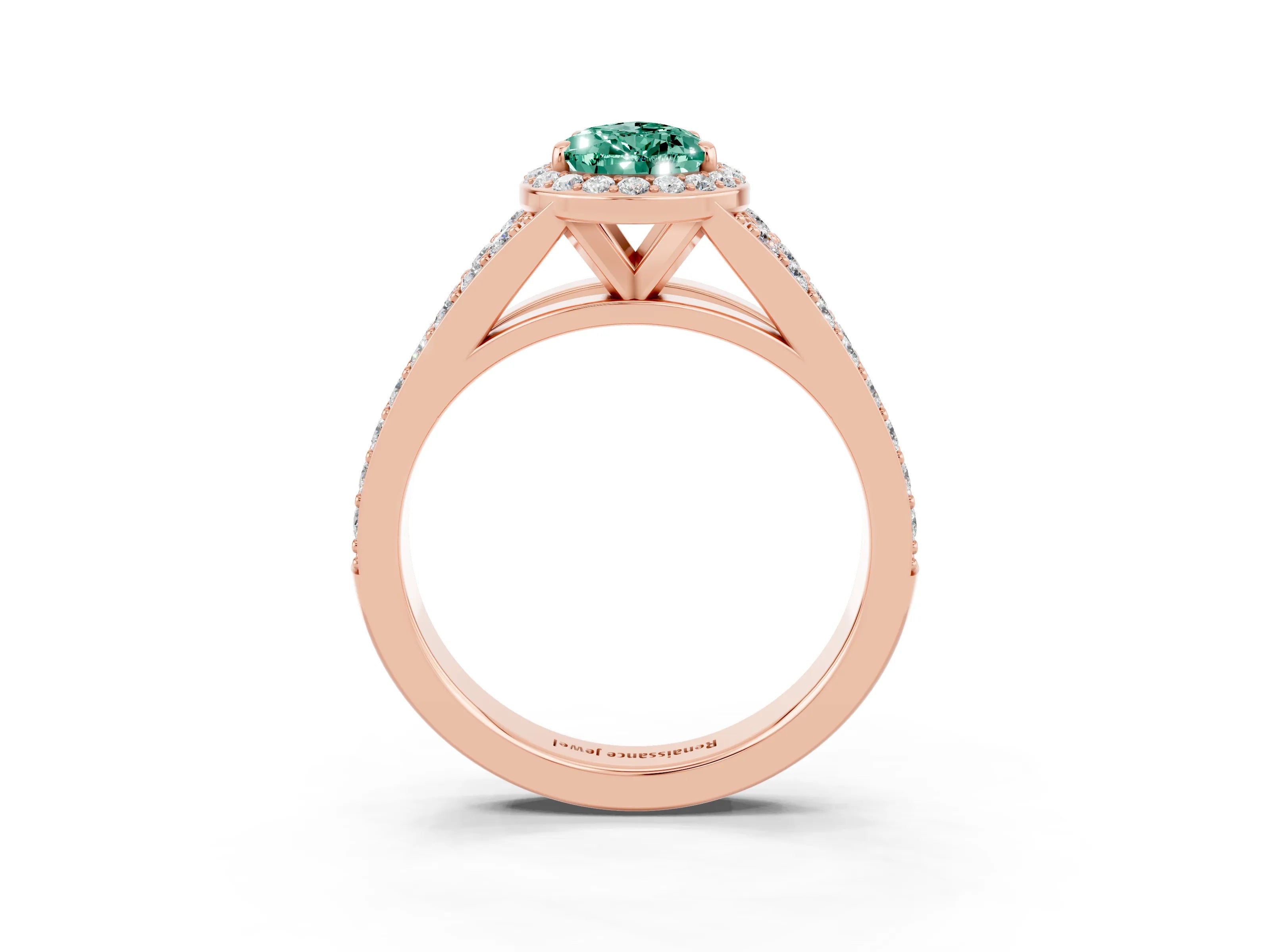 Rose gold Pear Cut Green Sapphire Split Shank Halo Ring with Four-Prong Setting_15
