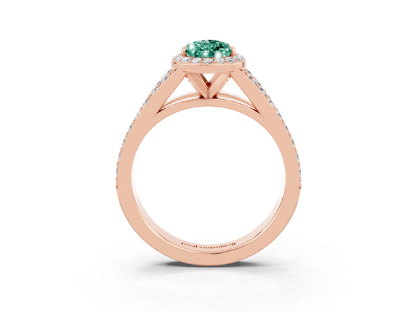 Rose gold Pear Cut Green Sapphire Split Shank Halo Ring with Four-Prong Setting