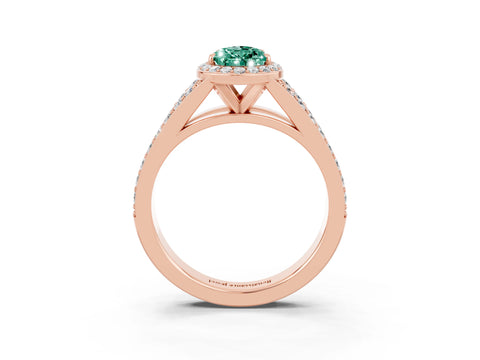 Rose gold Pear Cut Green Sapphire Split Shank Halo Ring with Four-Prong Setting_15