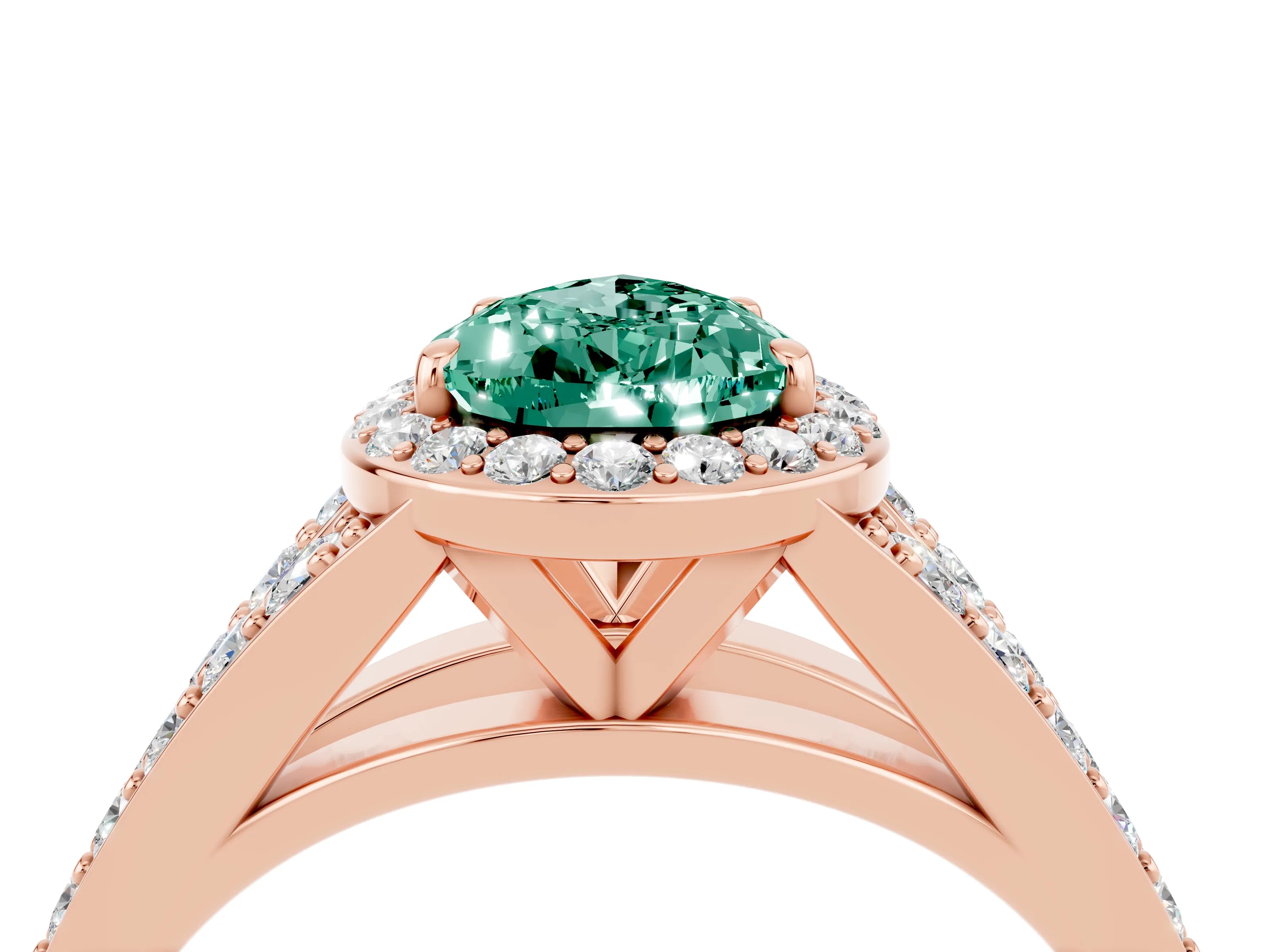 Rose gold Pear Cut Green Sapphire Split Shank Halo Ring with Four-Prong Setting_16