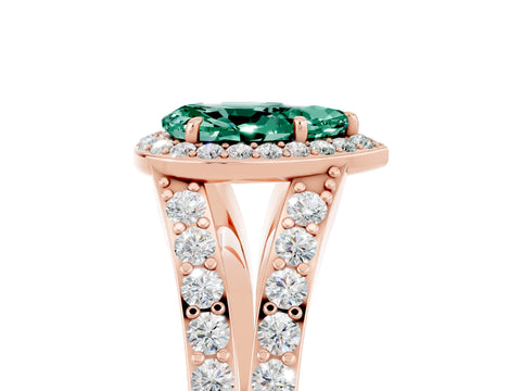 Rose gold Pear Cut Green Sapphire Split Shank Halo Ring with Four-Prong Setting_17
