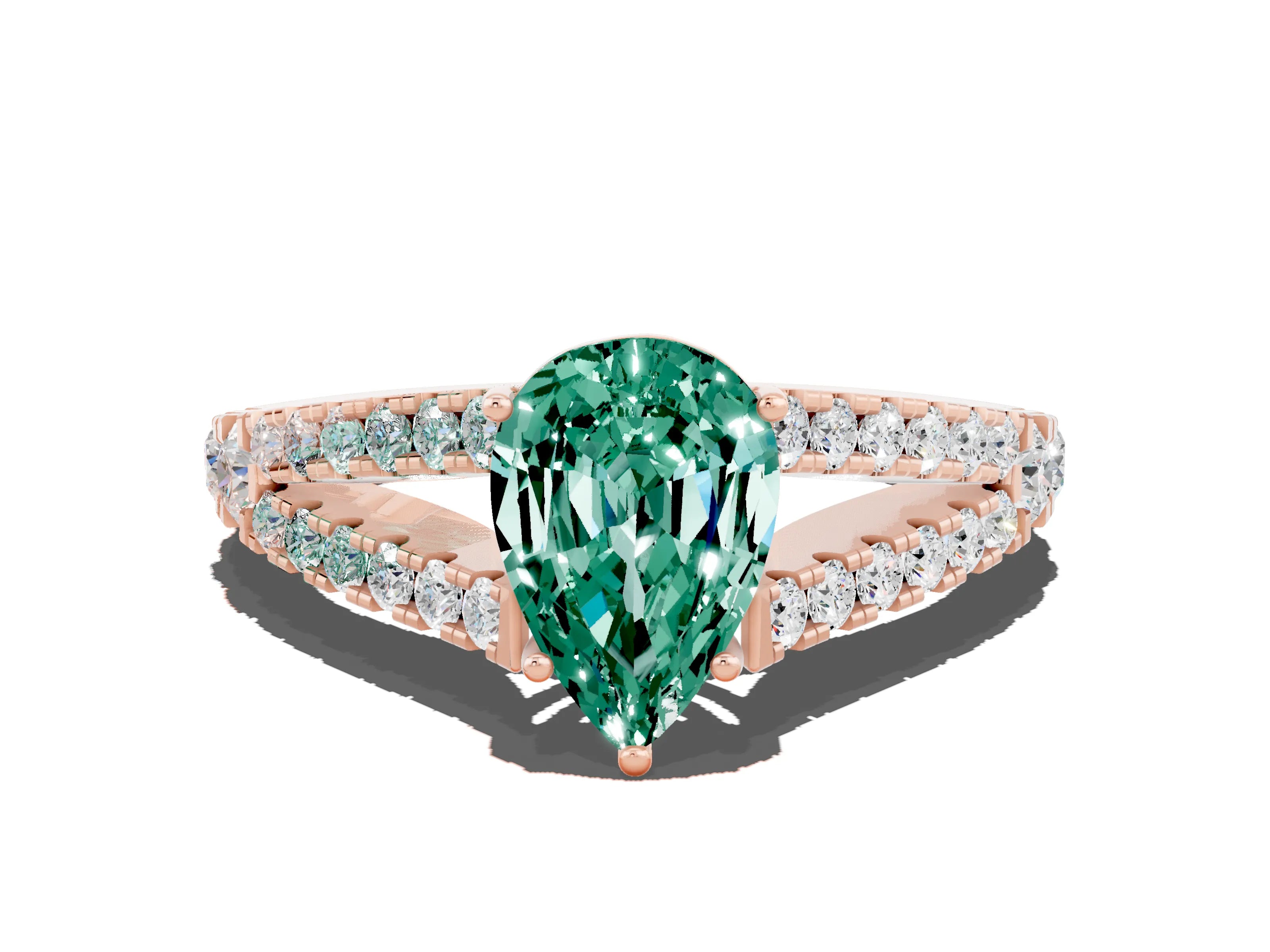 Rose gold Pear Cut Green Sapphire Split Shank Pavé Engagement Ring with Four-Prong Setting_12