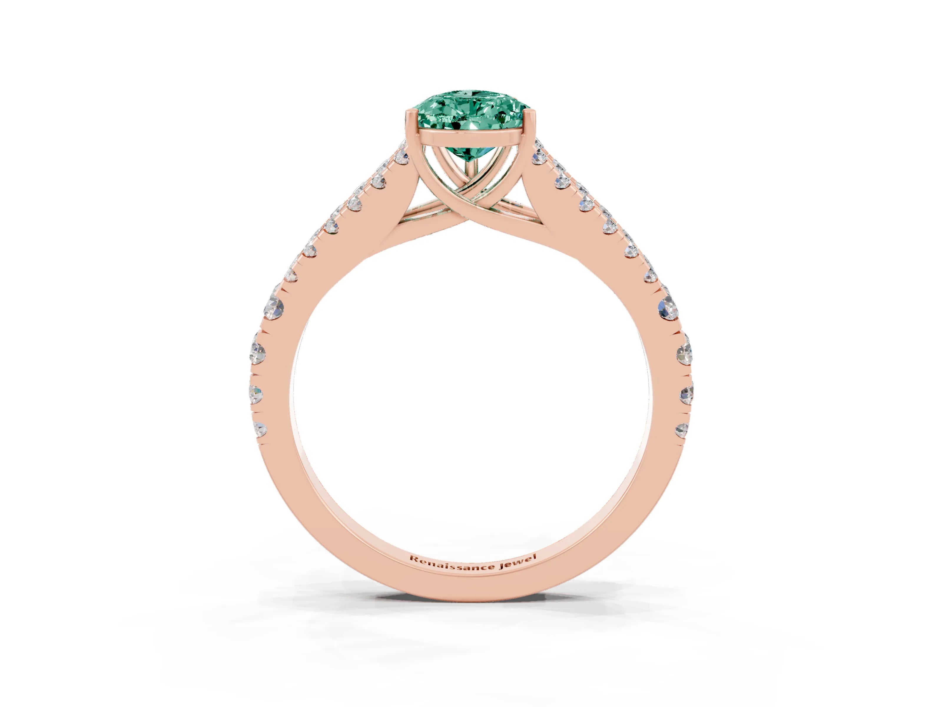 Rose gold Pear Cut Green Sapphire Split Shank Pavé Engagement Ring with Four-Prong Setting_15