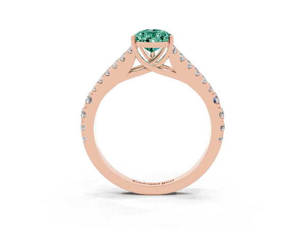 Rose gold Pear Cut Green Sapphire Split Shank Pavé Engagement Ring with Four-Prong Setting