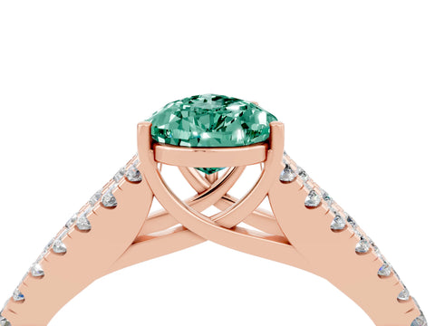 Rose gold Pear Cut Green Sapphire Split Shank Pavé Engagement Ring with Four-Prong Setting_16