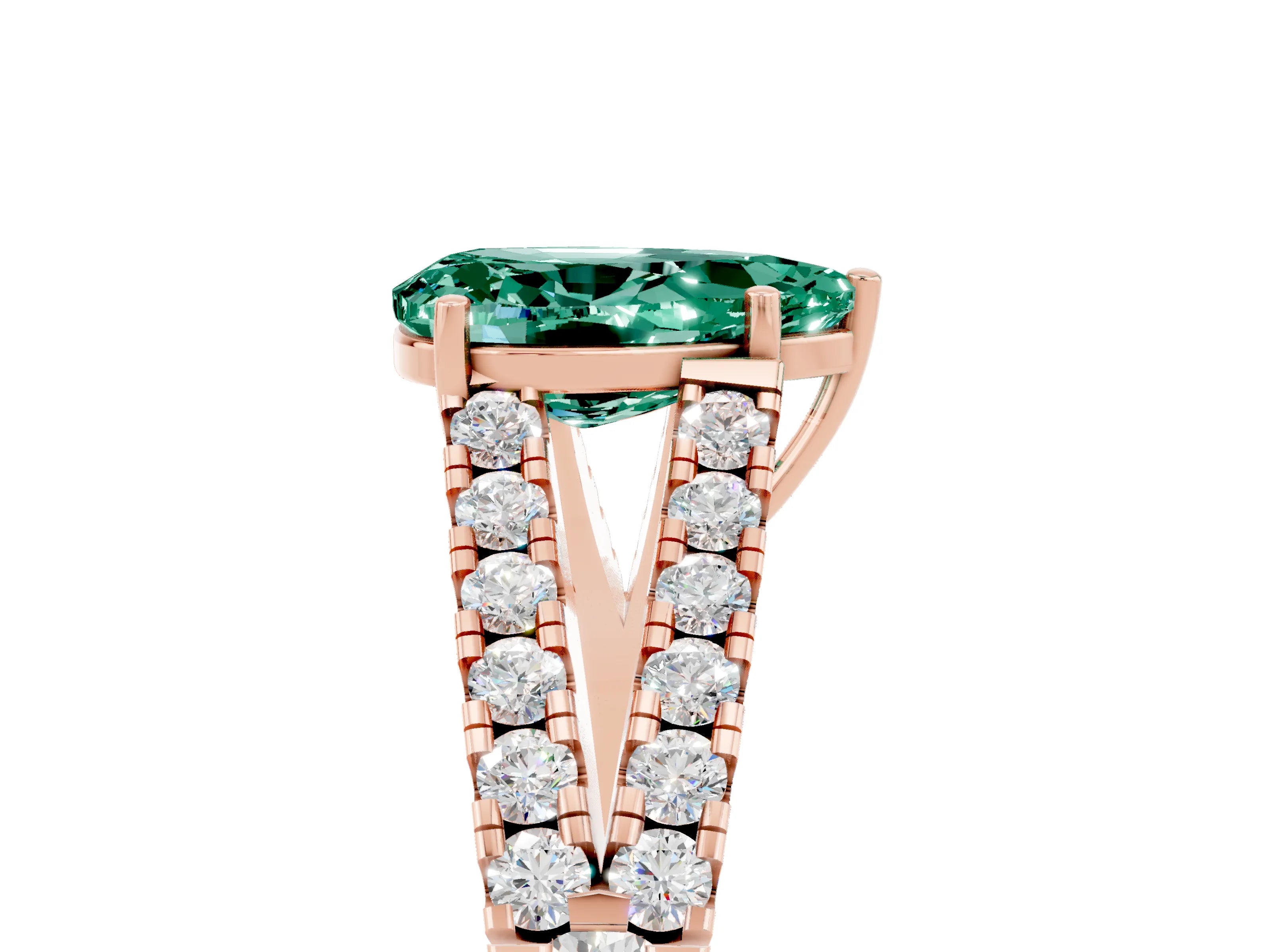Rose gold Pear Cut Green Sapphire Split Shank Pavé Engagement Ring with Four-Prong Setting_17