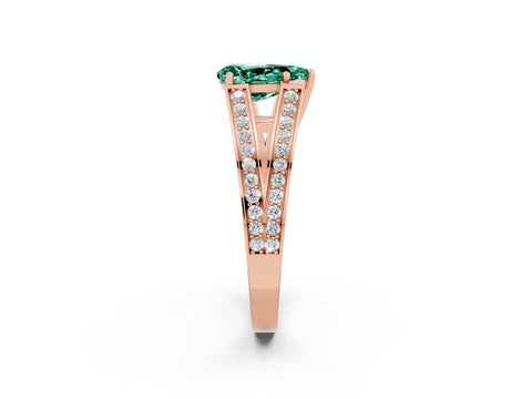 Rose gold Pear Cut Green Sapphire Split Shank Ring with Pavé Band and Four-Prong Setting_2