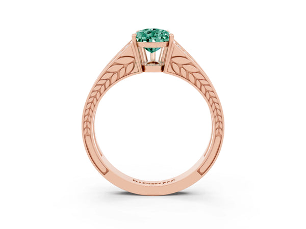 Rose gold Pear Cut Green Sapphire Split Shank Ring with Pavé Band and Four-Prong Setting