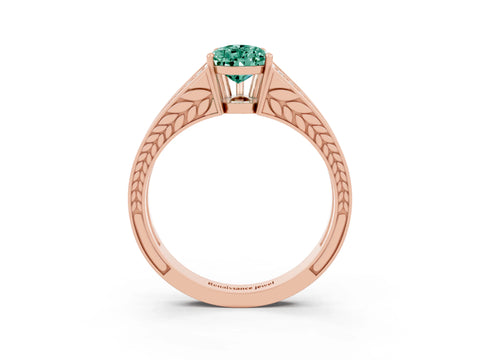 Rose gold Pear Cut Green Sapphire Split Shank Ring with Pavé Band and Four-Prong Setting_3