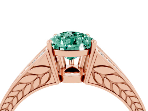 Rose gold Pear Cut Green Sapphire Split Shank Ring with Pavé Band and Four-Prong Setting_4