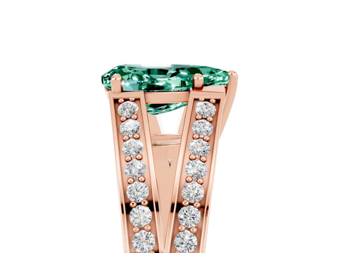 Rose gold Pear Cut Green Sapphire Split Shank Ring with Pavé Band and Four-Prong Setting_5