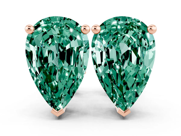 Rose gold Pear Cut Green Sapphire Stud Earrings