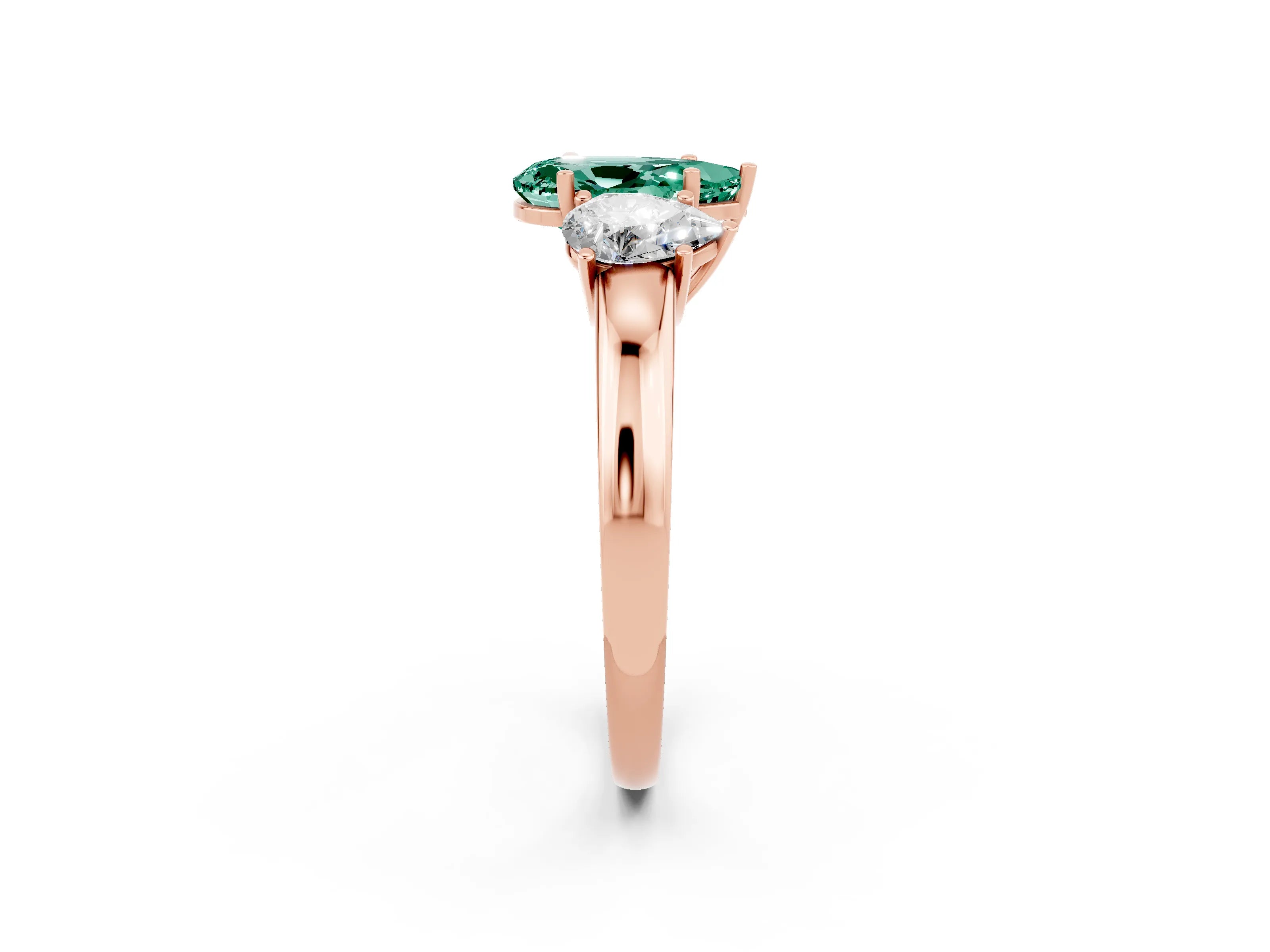 Rose gold Pear Cut Green Sapphire Three-Stone Ring with Four-Prong Setting and Classic Band_2