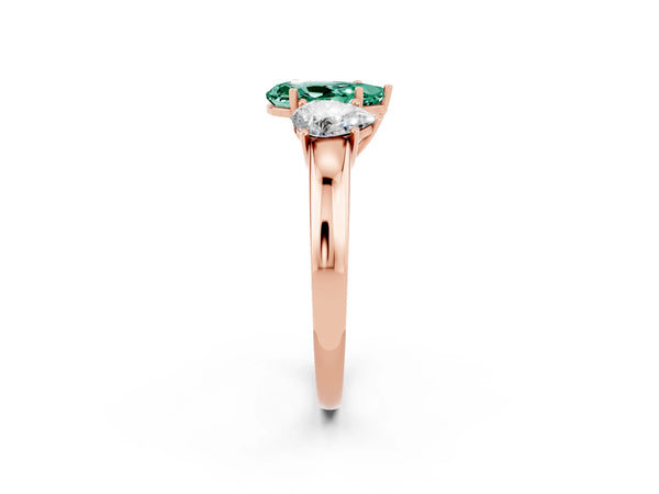 Rose gold Pear Cut Green Sapphire Three-Stone Ring with Four-Prong Setting and Classic Band