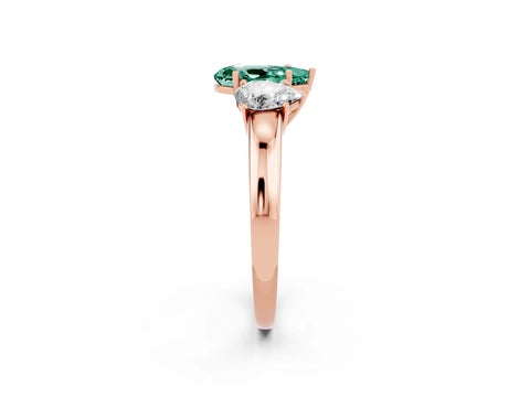 Rose gold Pear Cut Green Sapphire Three-Stone Ring with Four-Prong Setting and Classic Band_2