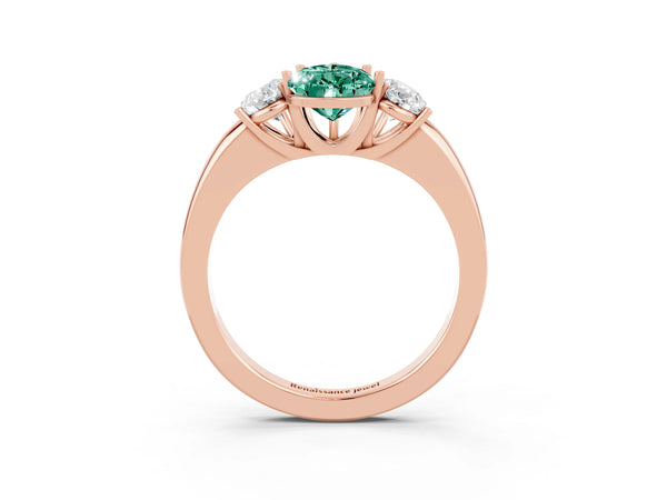 Rose gold Pear Cut Green Sapphire Three-Stone Ring with Four-Prong Setting and Classic Band