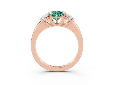Rose gold Pear Cut Green Sapphire Three-Stone Ring with Four-Prong Setting and Classic Band_3