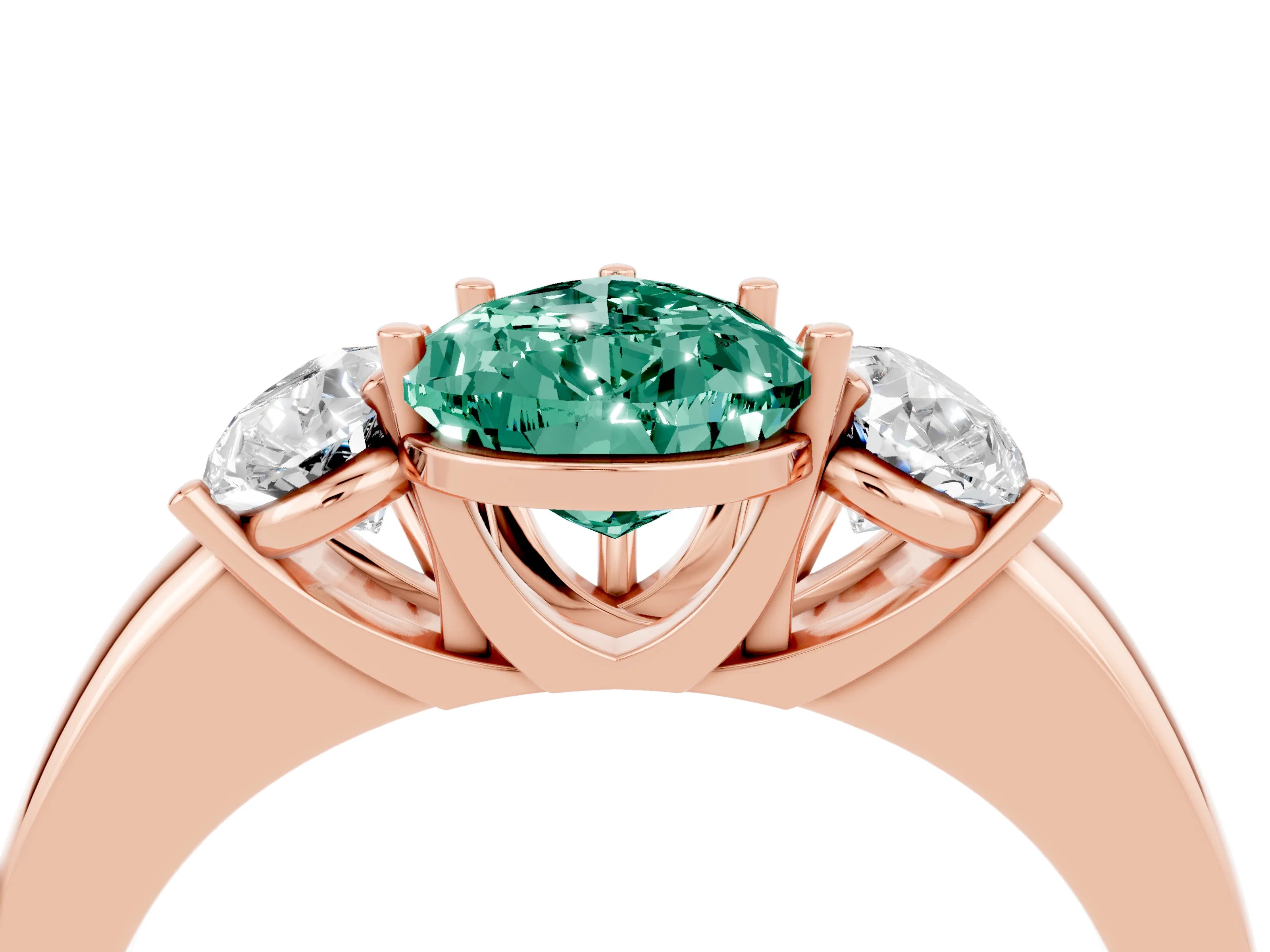 Rose gold Pear Cut Green Sapphire Three-Stone Ring with Four-Prong Setting and Classic Band_4