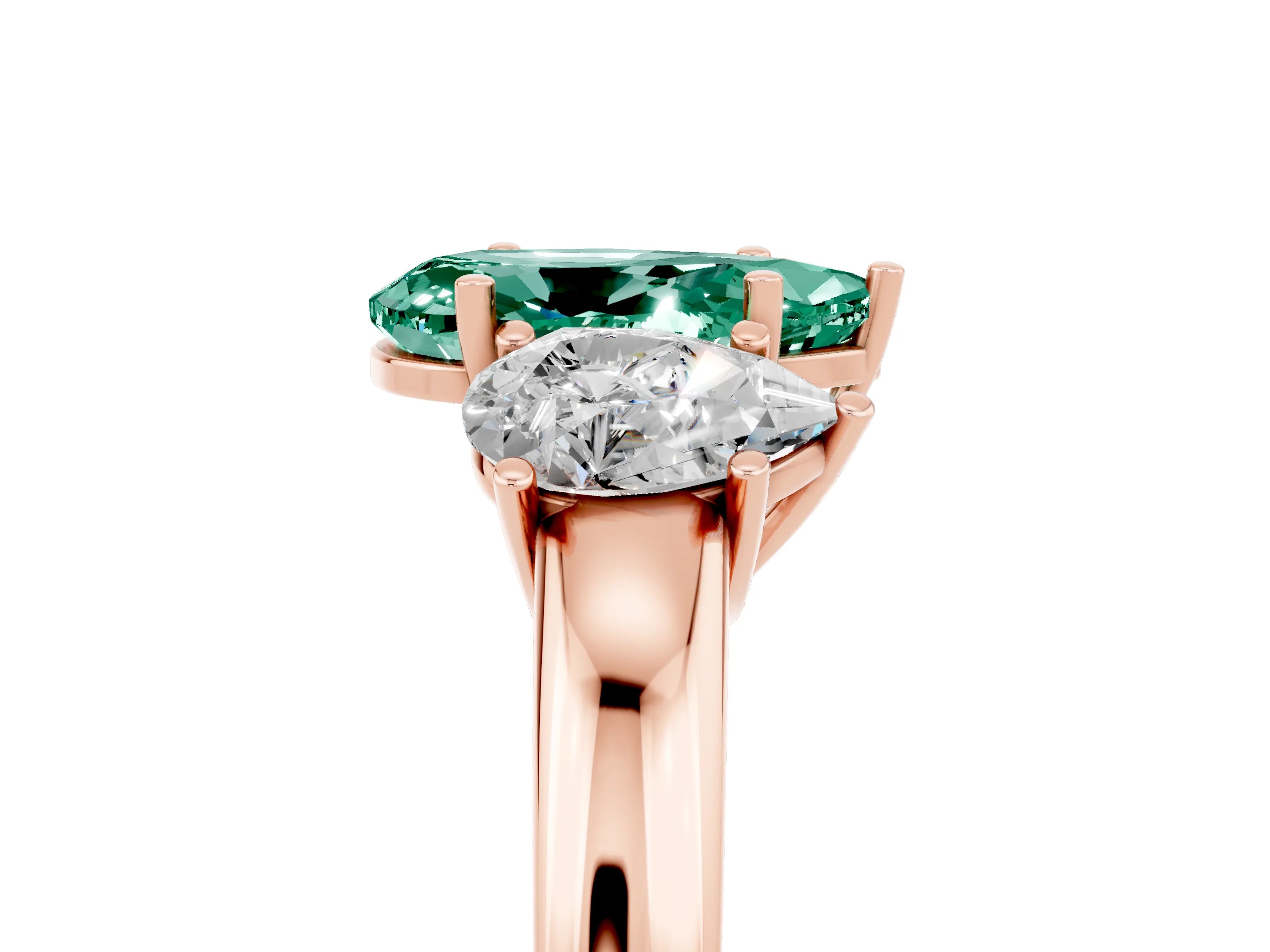 Rose gold Pear Cut Green Sapphire Three-Stone Ring with Four-Prong Setting and Classic Band_5