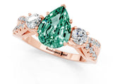 Rose gold Pear Cut Green Sapphire Three-Stone Ring with Pavé Split Shank and Four-Prong Setting_13