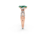Rose gold Pear Cut Green Sapphire Three-Stone Ring with Pavé Split Shank and Four-Prong Setting_14