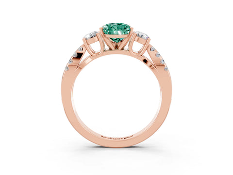 Rose gold Pear Cut Green Sapphire Three-Stone Ring with Pavé Split Shank and Four-Prong Setting_15