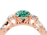 Rose gold Pear Cut Green Sapphire Three-Stone Ring with Pavé Split Shank and Four-Prong Setting_16