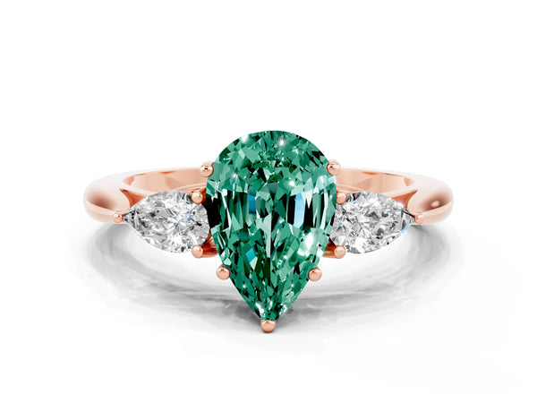 Rose gold Pear Cut Green Sapphire Three-Stone Ring with Pear  Side Stones and Prong Setting