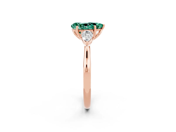 Rose gold Pear Cut Green Sapphire Three-Stone Ring with Pear  Side Stones and Prong Setting