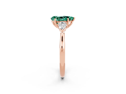 Rose gold Pear Cut Green Sapphire Three-Stone Ring with Pear Side Stones and Four-Prong Setting_14