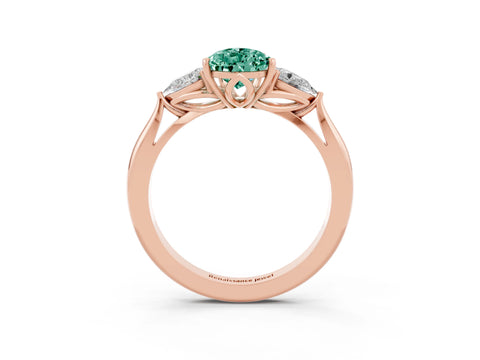 Rose gold Pear Cut Green Sapphire Three-Stone Ring with Pear Side Stones and Four-Prong Setting_15
