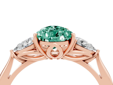 Rose gold Pear Cut Green Sapphire Three-Stone Ring with Pear Side Stones and Four-Prong Setting_16