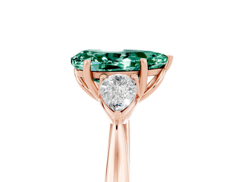 Rose gold Pear Cut Green Sapphire Three-Stone Ring with Pear Side Stones and Four-Prong Setting_17