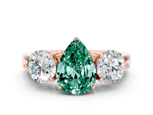 Rose gold Pear Cut Green Sapphire Three-Stone Ring with Prong Setting and Classic Band