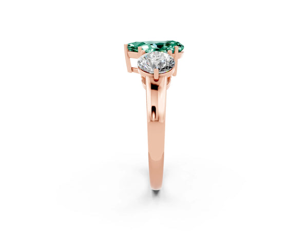 Rose gold Pear Cut Green Sapphire Three-Stone Ring with Prong Setting and Classic Band