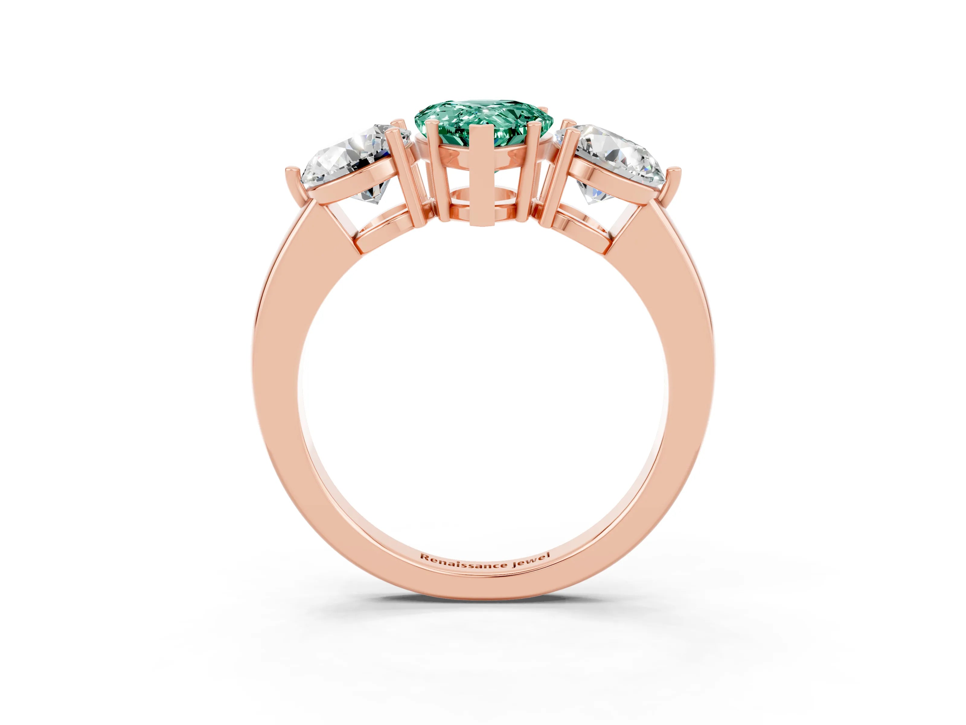 Rose gold Pear Cut Green Sapphire Three-Stone Ring with Prong Setting and Classic Band_3