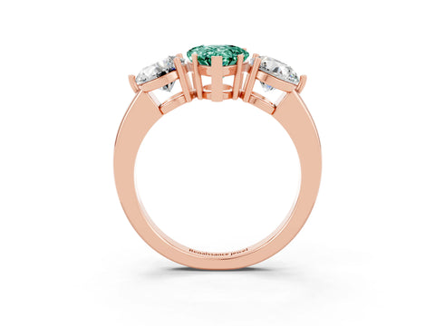 Rose gold Pear Cut Green Sapphire Three-Stone Ring with Prong Setting and Classic Band_3