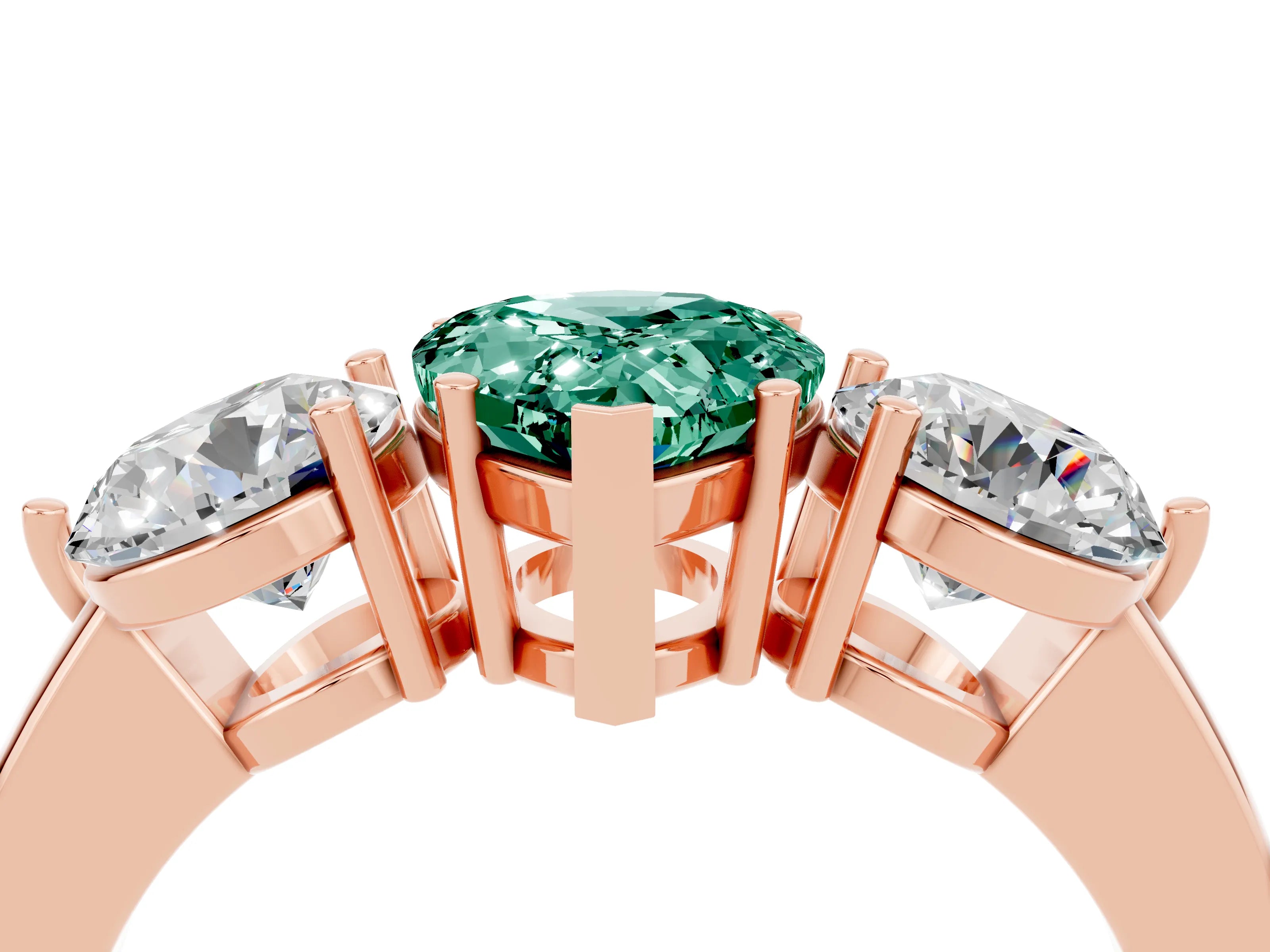 Rose gold Pear Cut Green Sapphire Three-Stone Ring with Prong Setting and Classic Band_4