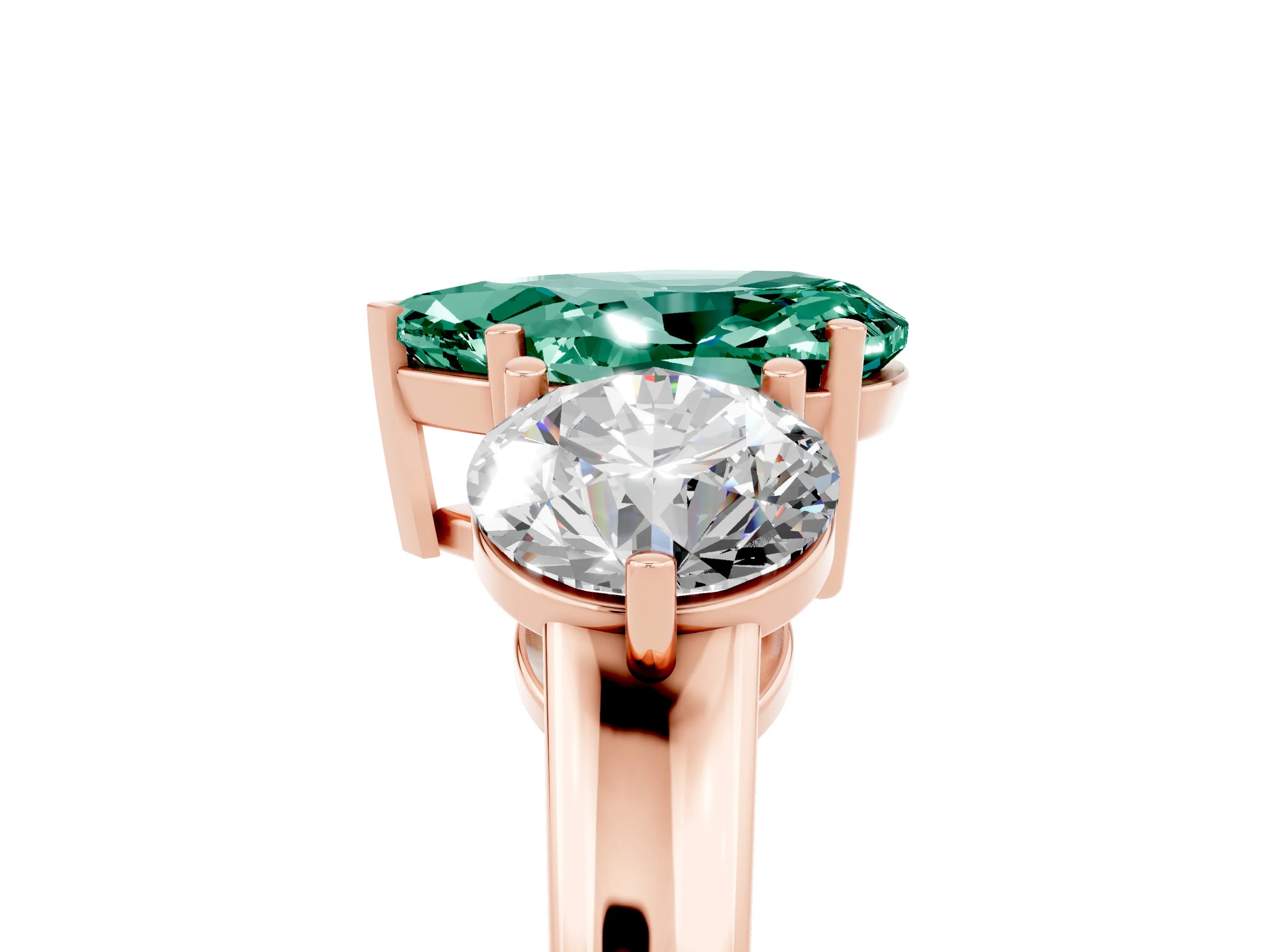 Rose gold Pear Cut Green Sapphire Three-Stone Ring with Prong Setting and Classic Band_5
