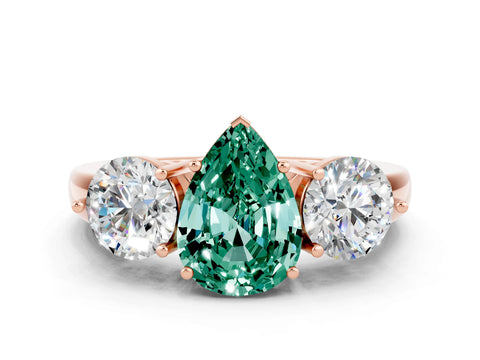 Rose gold Pear Cut Green Sapphire Three-Stone Ring with Prong Setting and Classic Band