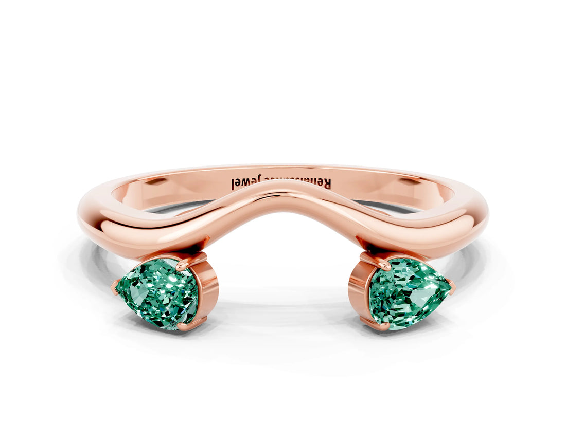 Rose gold Pear Cut Green Sapphire Two-Stone Open Band Ring with Prong Setting_6